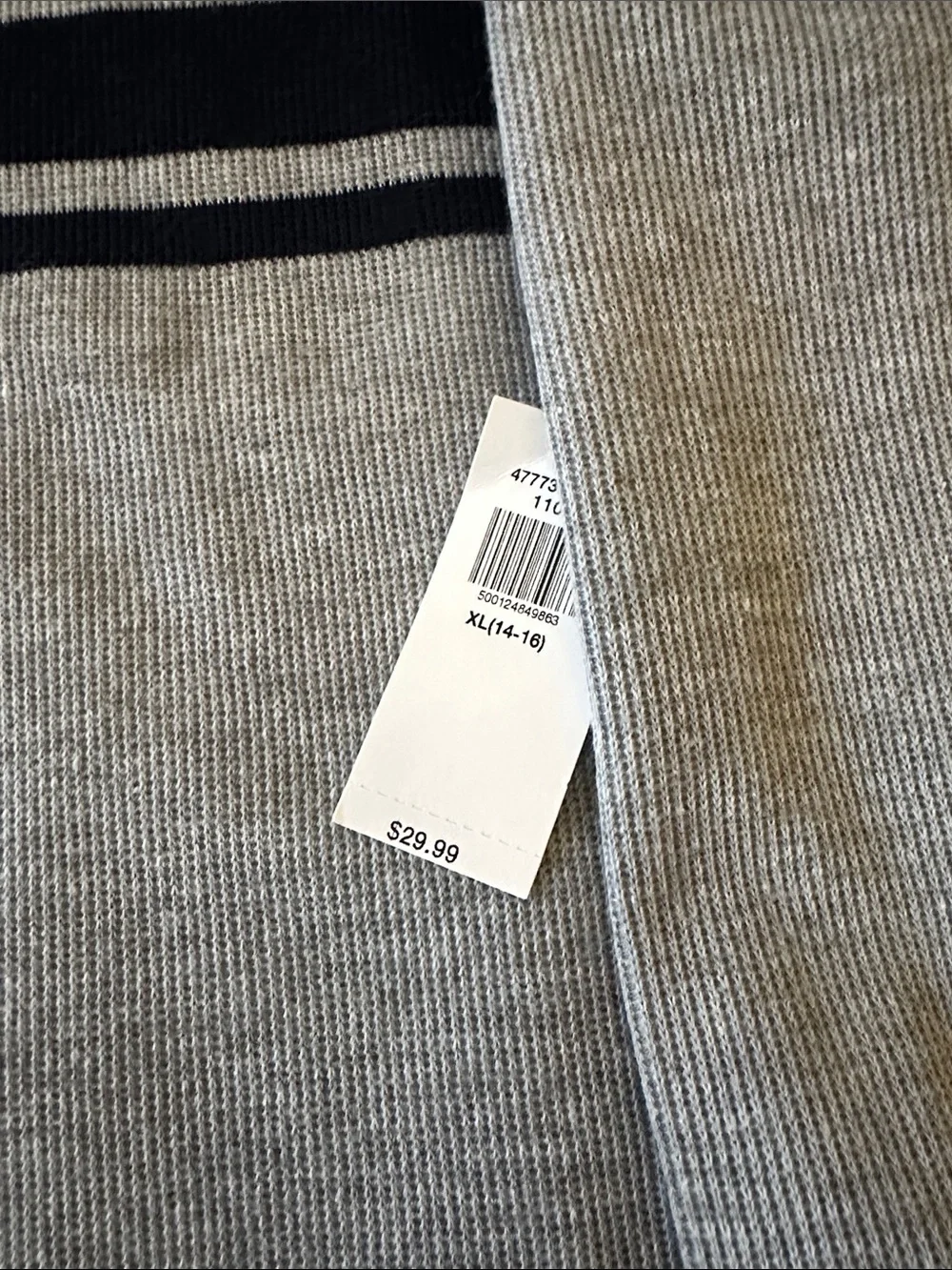 Old Navy Boy’s Gray Quarter-Zip Sweater with Navy Stripe Bands